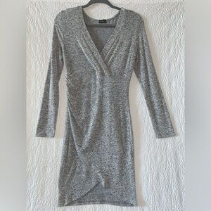 Love Culture Bodycon Ruched Surplice Neck Long Sleeve Midi dress